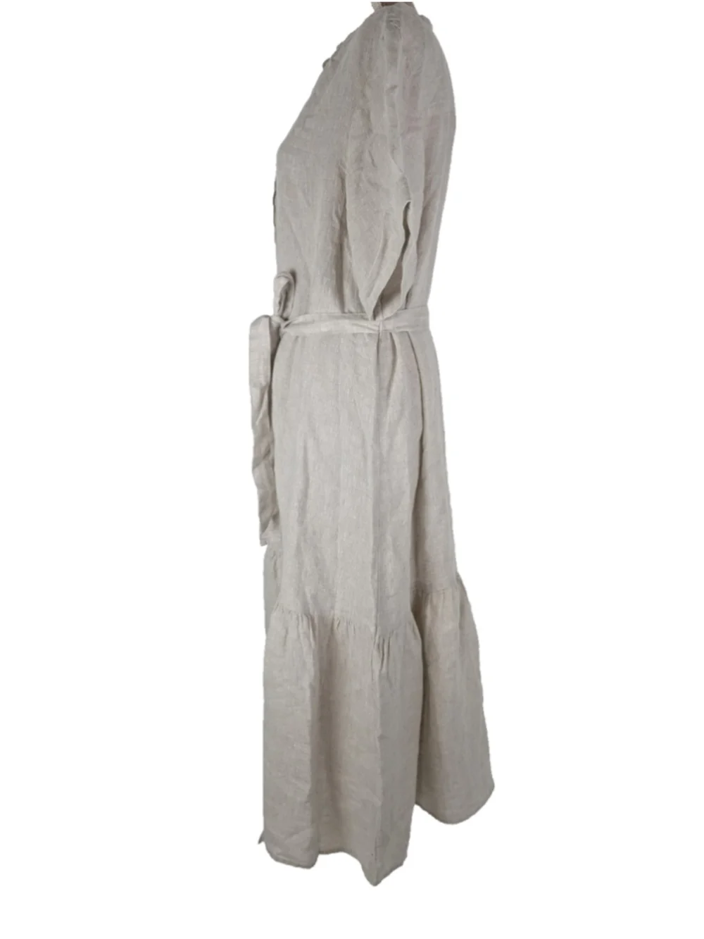 NWT Haven Well Within Linen Tiered Midi Shirt Dress Flax Sz L Beachy Coastal